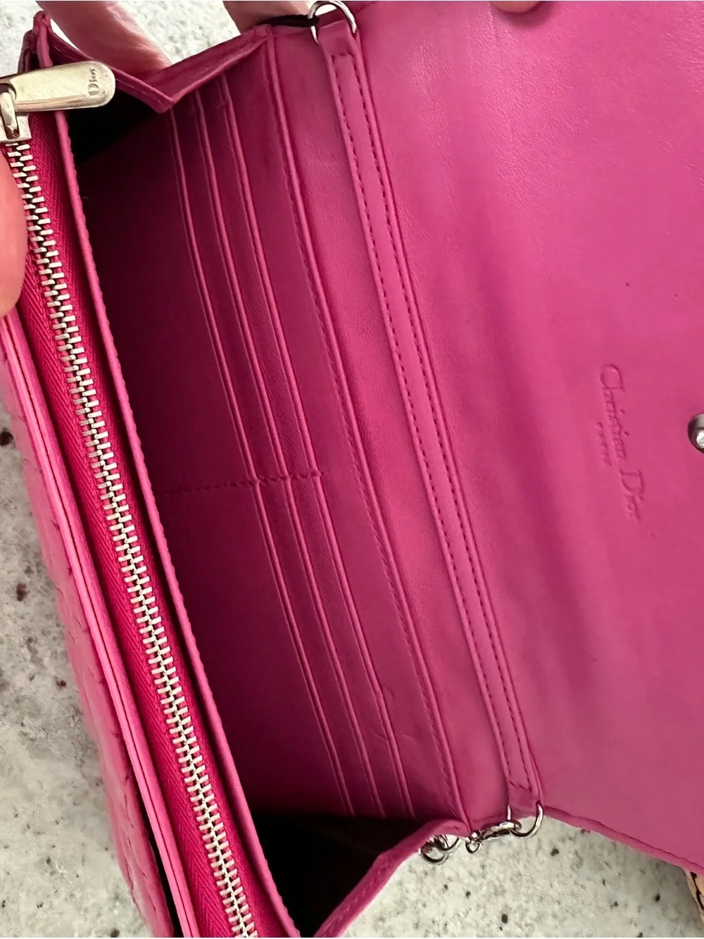 ⭐️ Dior Chain Pink Leather Cannage Wallet Dior Charm - EXCELLENT, Authenticated